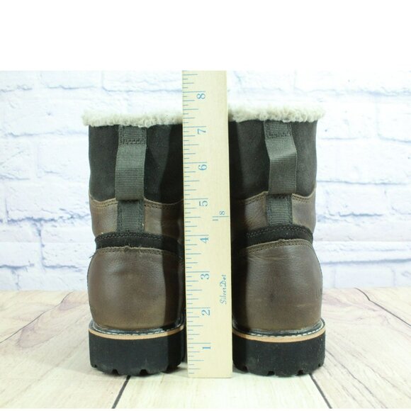 LL Bean Brown Leather Water Resistant Fleece Lined Cozy Boots Size 9.5 M - Picture 6 of 9